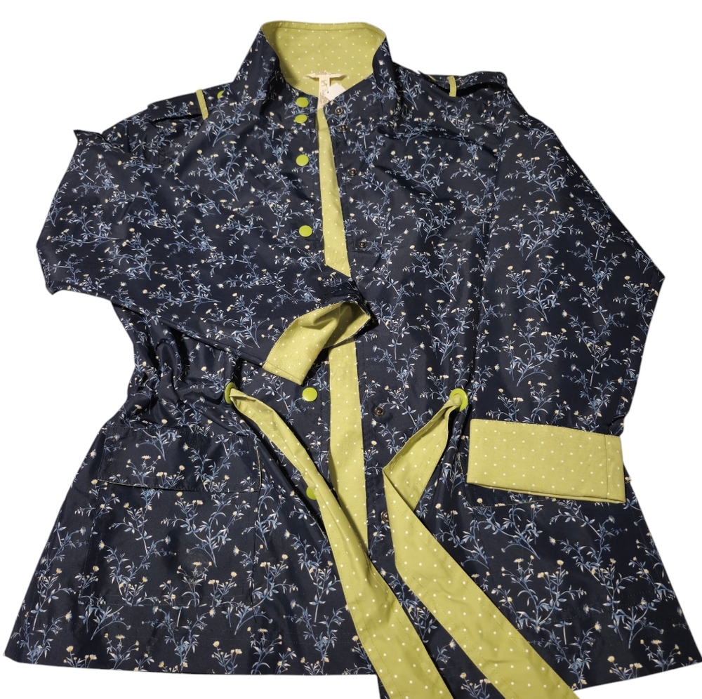 Matilda Jane Womens Raincoat Windbreaker Sping Jacket Coat Floral PolkaDot Sz L